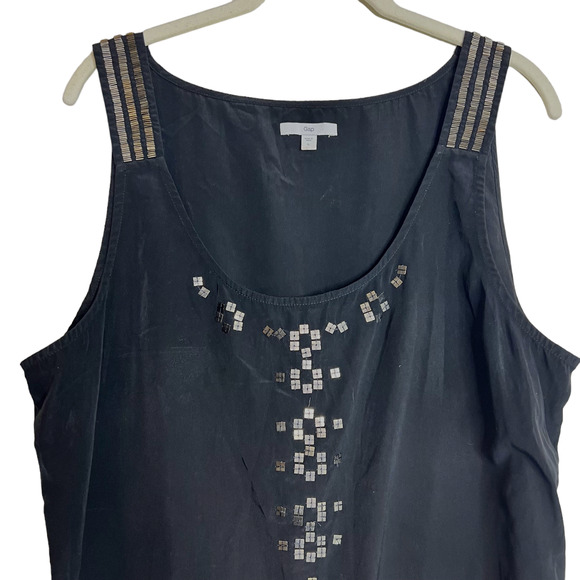 Gap Womens Chiffon Tank Top Blouse Large Black Embellished Career Layering - Picture 2 of 6